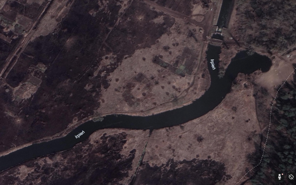 Satellite view of the Irpin river, Google Earth